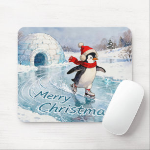 Prettig kerstfeest Pinguïn Schaatsen Muismat