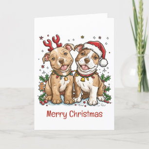 Prettig kerstfeest Pit Bull honden Feestdagen Kaart
