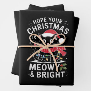 Prettig Kerstfeest, Poeslief en Licht Kat Kerstmis Inpakpapier Vel