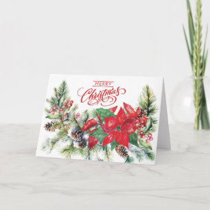 Prettig kerstfeest - Poinsettia, takken, bessen Kaart