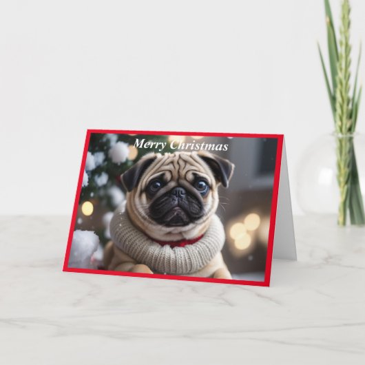 Prettig kerstfeest Pug Hond Feestdagen Kaart (Voorkant)