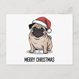 Prettig kerstfeest Pug Hond Kerstmannenhoed Vakant Feestdagenkaart