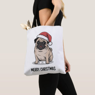 Prettig kerstfeest Pug Hond Sinterklaas Hoed Kerst Draagtas