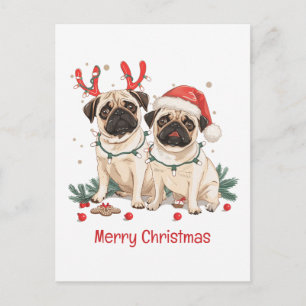 Prettig kerstfeest Pug honden Feestdagenkaart