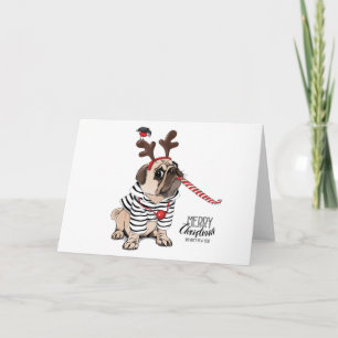 Prettig kerstfeest Pug Rendier Kaart