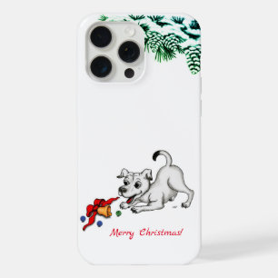 Prettig kerstfeest! Puppy met Bel en Bal iPhone 15 Pro Max Hoesje
