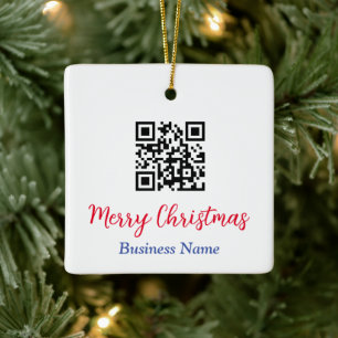 Prettig kerstfeest, QR-code, bedrijfsnaam Keramisch Ornament