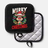 Prettig kerstfeest rendier Kerstvakantie Pannenlap (Voorkant / Achterkant)