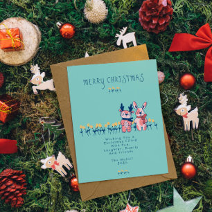 Prettig Kerstfeest – Rendier & Konijn op Teal Briefkaart