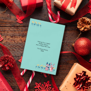 Prettig Kerstfeest – Rendier & Konijn op Teal Feestdagenkaart