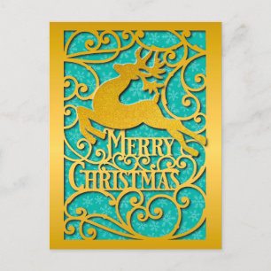 Prettig kerstfeest rendier silhouetten Sneeuwvlok Briefkaart