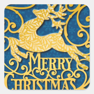 Prettig kerstfeest rendier silhouetten Sneeuwvlok Vierkante Sticker