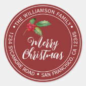 Prettig kerstfeest Retouradres Rood Ronde Sticker (Voorkant)