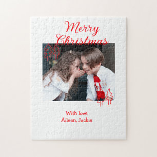 Prettig kerstfeest retro kerstboom kids foto na legpuzzel