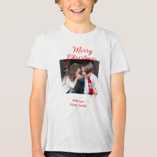 Prettig kerstfeest retro kerstboom kids foto na Tri-Blend shirt