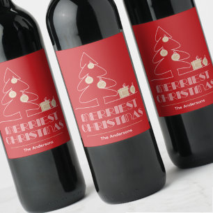 Prettig kerstfeest Retro typografie Rood Wijn Etiket