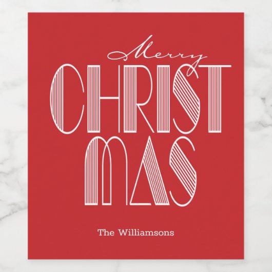 Prettig kerstfeest Retro typografie Wijn Etiket (Enkel label)