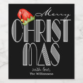 Prettig kerstfeest Retro typografie Zwart Wijn Etiket (Enkel label)