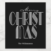 Prettig kerstfeest Retro typografie Zwart Wijn Etiket (Enkel label)