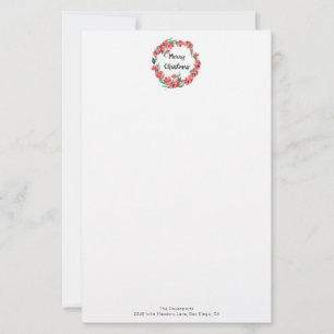 Prettig kerstfeest Rode bloemenkrans in waterverf Briefpapier