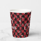 Prettig kerstfeest Rode Buffalo geruite feestelijk Papieren Bekers (Rechts)