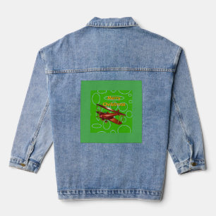 Prettig kerstfeest Rode dubbeldekker op groene cir Denim Jacket