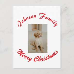 prettig kerstfeest rode familienaam huisdier foto briefkaart