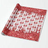 Prettig kerstfeest rode glitter cadeaupapier (Uitgerold)