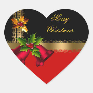 Prettig kerstfeest Rode klokken Zwart Goud Hart Sticker