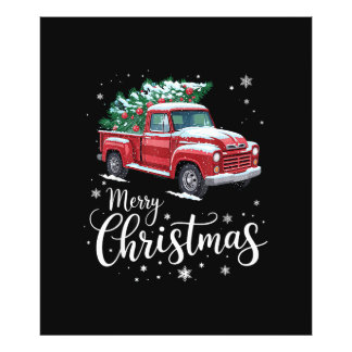 Prettig kerstfeest Rode Truck Familie Kerst Foto Afdruk