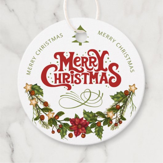 Prettig Kerstfeest | Rode Typografie Bedankjes Labels (Voorkant)