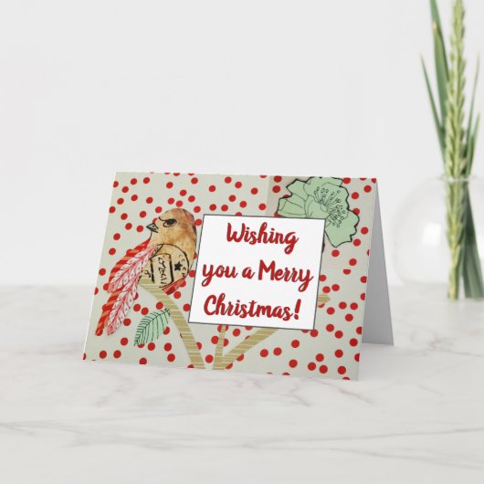 "Prettig Kerstfeest" Rode Vogel Kerstmis Kaart (Voorkant)