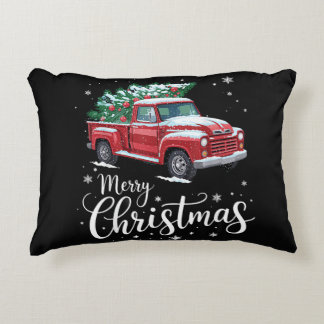 Prettig kerstfeest Rode vrachtwagen Familie Kerst Accent Kussen