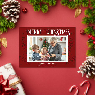 Prettig kerstfeest Roestige Rode Familie Foto Acryl Uitnodigingen