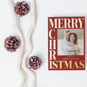 Prettig kerstfeest Rood Goud Typografie Vierkante Folie Feestdagenkaart