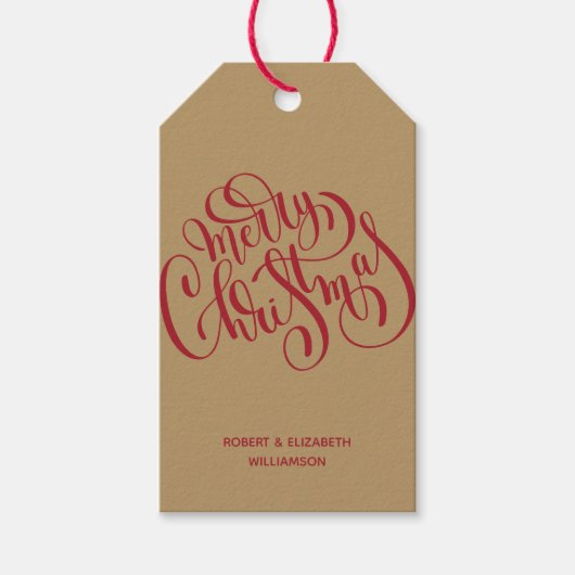 Prettig kerstfeest Rood Goud Vakantie Cadeaulabel (Voorkant)