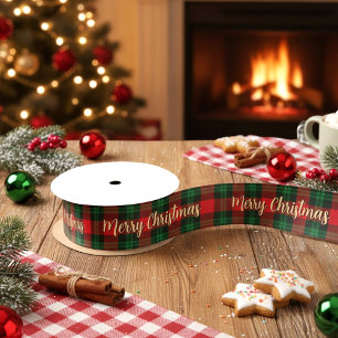 Prettig kerstfeest Rood Groen Schotse ruit Kado Lint