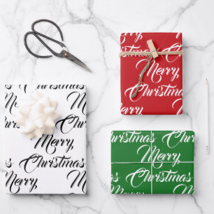 Prettig kerstfeest rood groen wit elegant script  inpakpapier vel