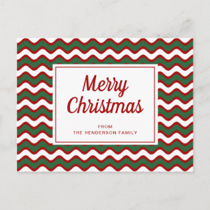 Prettig kerstfeest Rood Groen Wit Strepen Golven Briefkaart