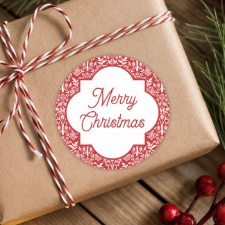 Prettig kerstfeest Rood & Wit Art Nouveau Klassiek Ronde Sticker