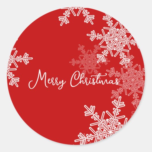 Prettig kerstfeest Rood Wit Sneeuwvlok Minimalisti Ronde Sticker (Voorkant)