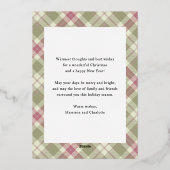 Prettig kerstfeest Roze Groen Geruit Tartan Foto Folie Feestdagenkaart (Achterkant)