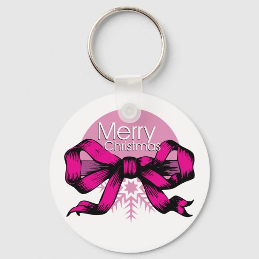 Prettig kerstfeest roze strik sleutelhanger (Voorkant)