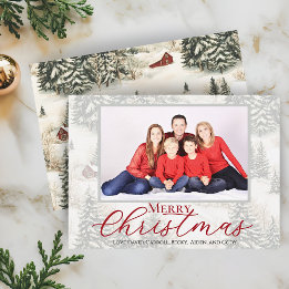 Prettig kerstfeest Rustic Bosgezin Foto Feestdagenkaart