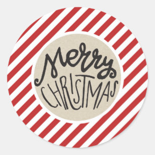Prettig kerstfeest Rustiek kraft Rood Wit Strepen Ronde Sticker