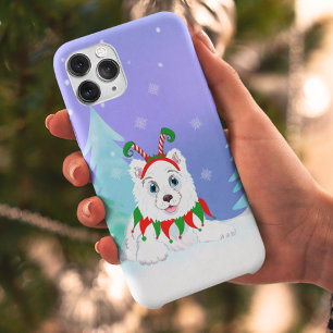 Prettig kerstfeest Samojeed met Elf hoofdtelefoon iPhone 11 Hoesje