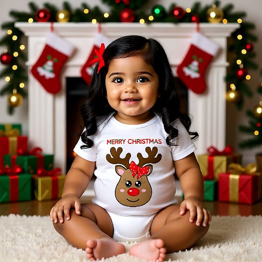 Prettig kerstfeest schattig rendier meisje romper