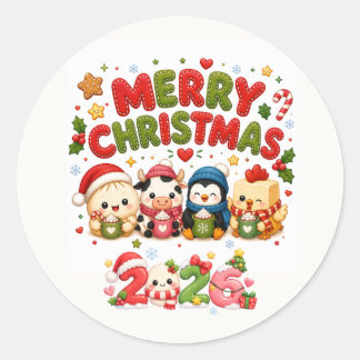 Prettig kerstfeest Schattig Ronde Sticker
