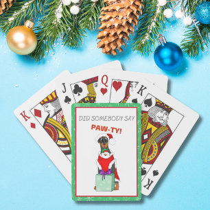 Prettig kerstfeest Schattige Dobermann in Sinterkl Pokerkaarten