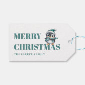 PRETTIG KERSTFEEST! Schattige pinguïn met kerstman Cadeaulabel (Voorkant (Horizontaal))